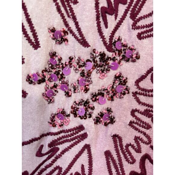 Chico's Floral Ombre Short Sleeve Embroidered Embellished Top Boho Y2K Purple‎ M - Picture 4 of 8